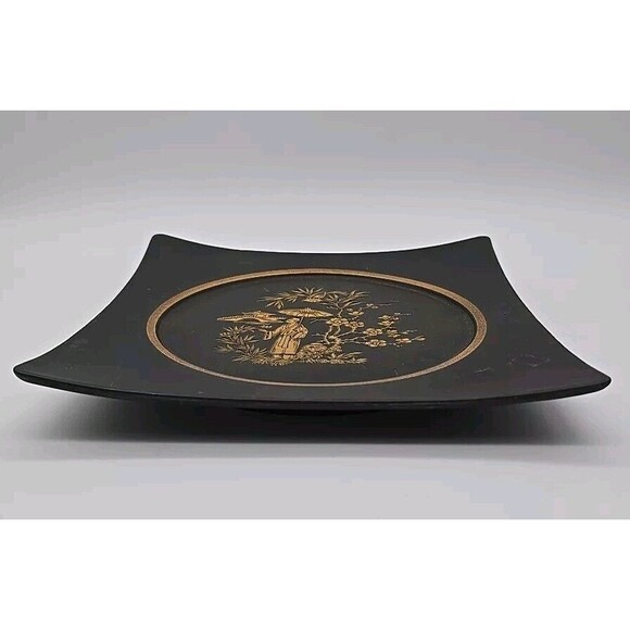 Hyalyn Pottery Plate Japanese Geisha Cherry Blossom 631 Wall Plate Black & Gold - Picture 3 of 12